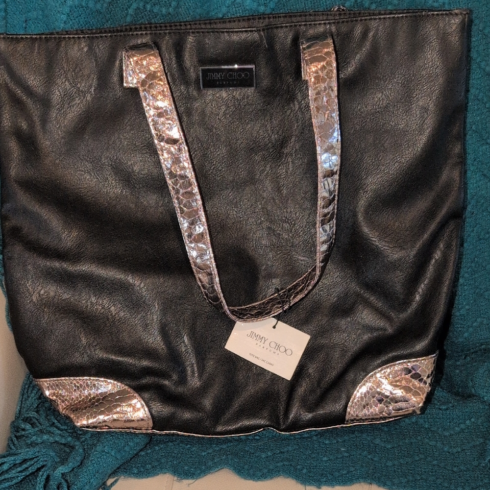 Jimmy Choo Black Nylon Tote with Silver Accents